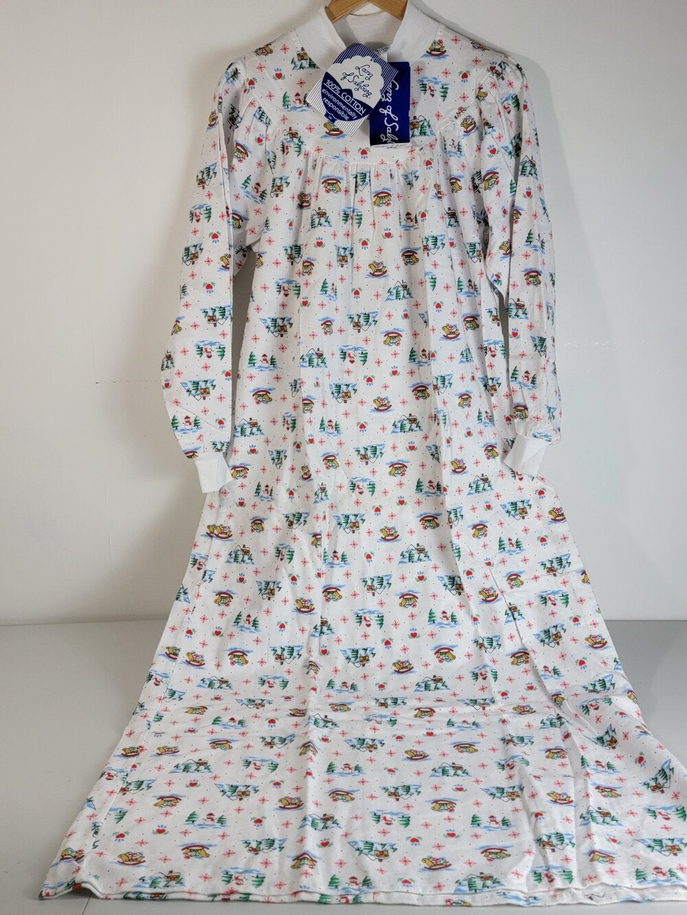 NWT Vtg. Lanz Of Salzburg M Brushed Cotton Long Nightgown High Neck Xmas Winter